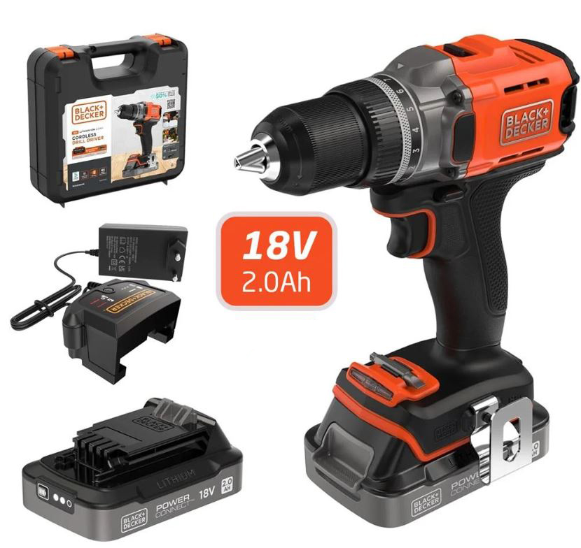 BLACK&DECKER BCD382D2XK ÇIFT AKÜLÜ DELME VIDALAMA MATKAP 18 V 2 Ah